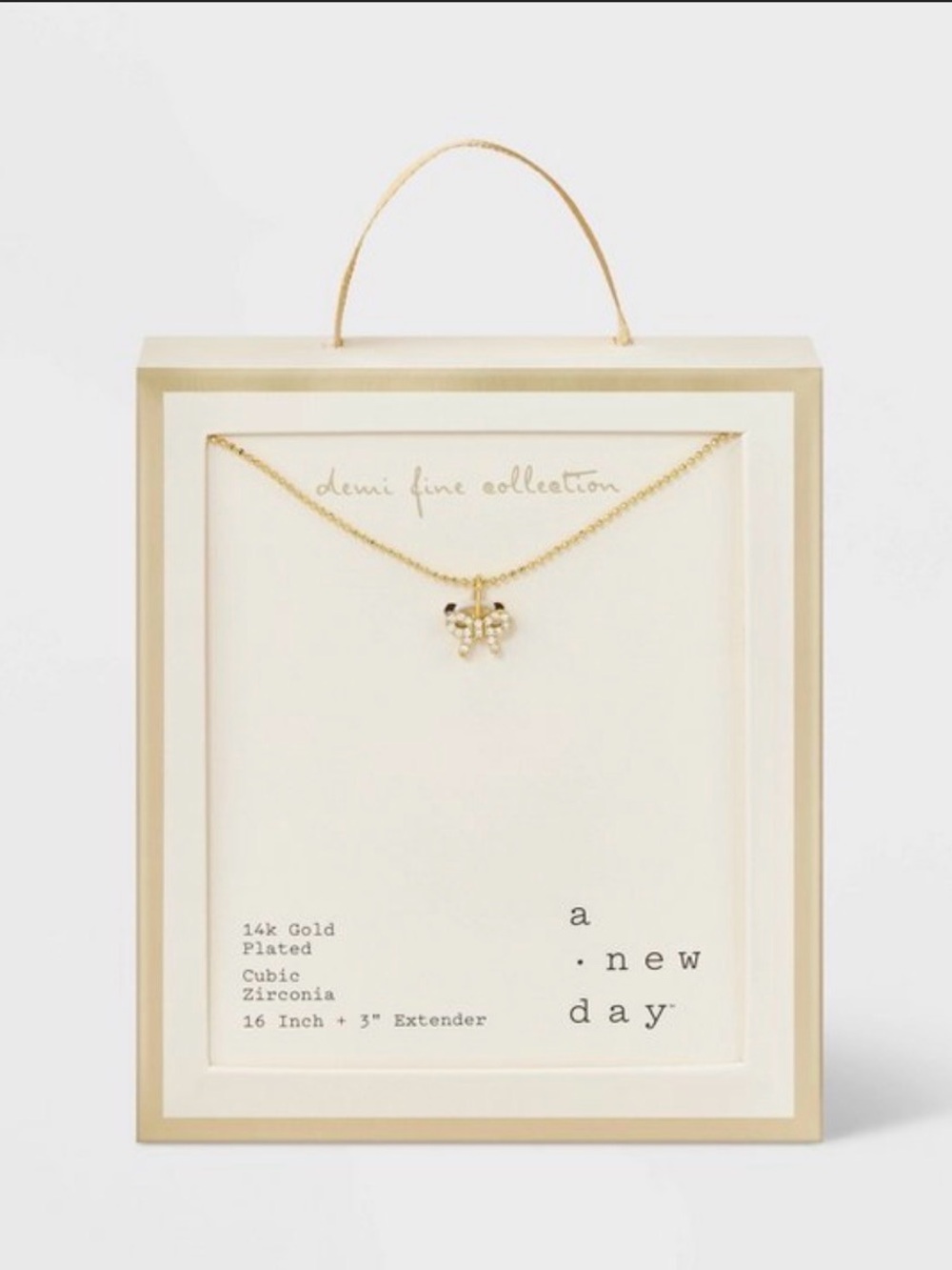 a new day 14k Gold Plated Brass Pave CZ Bow Necklace